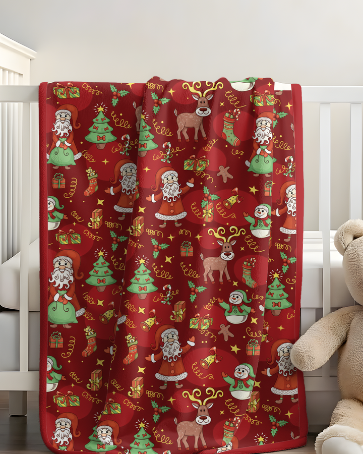 Santa Reindeer Snowflakes Bamboo Blanket
