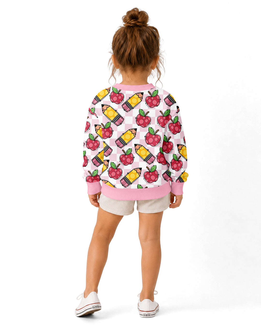 Checkered Apple Scribbles Bamboo Crewneck Sweatshirt