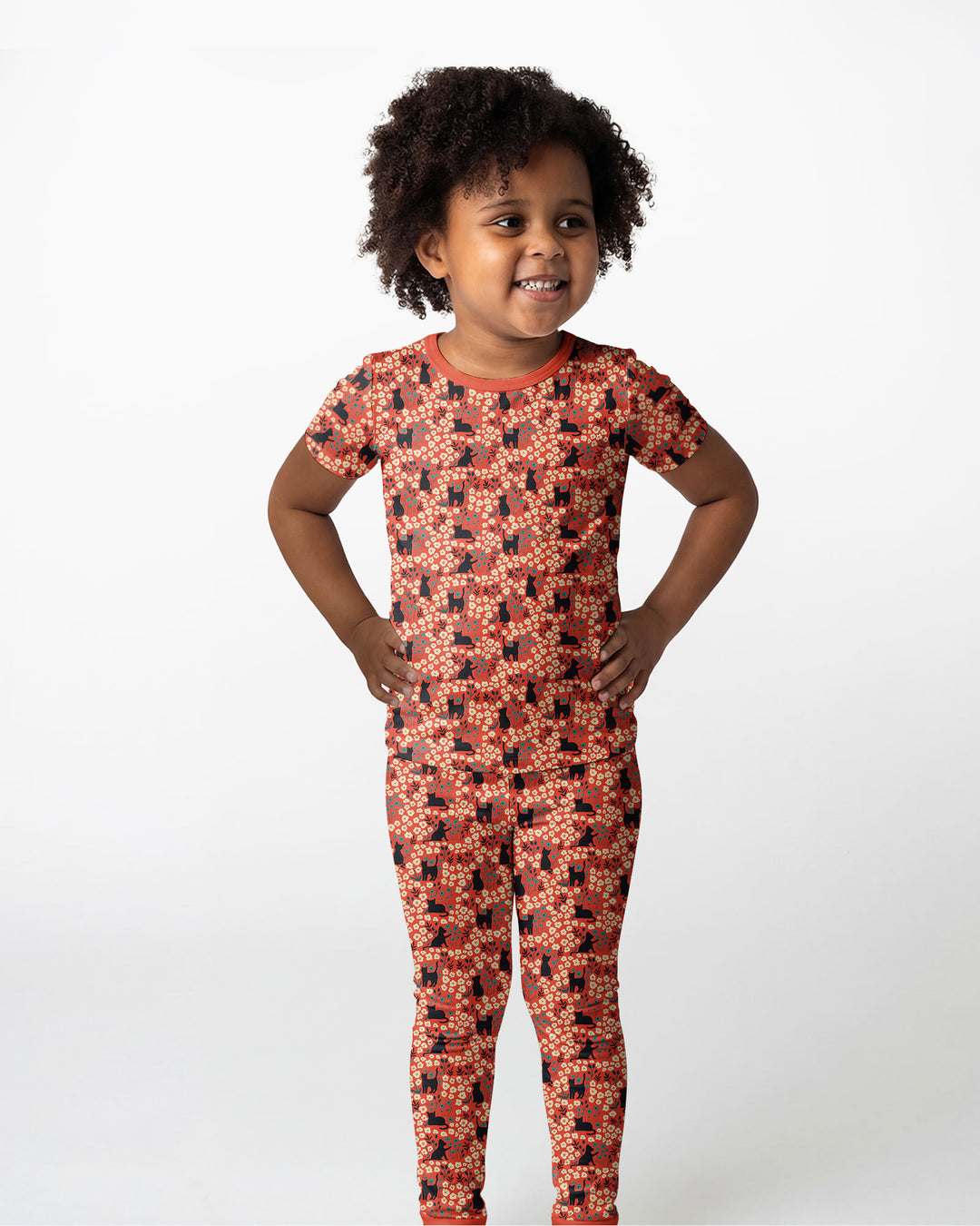 Black Cat Ditsy Bamboo Two Piece Short Sleeve Pajama Set