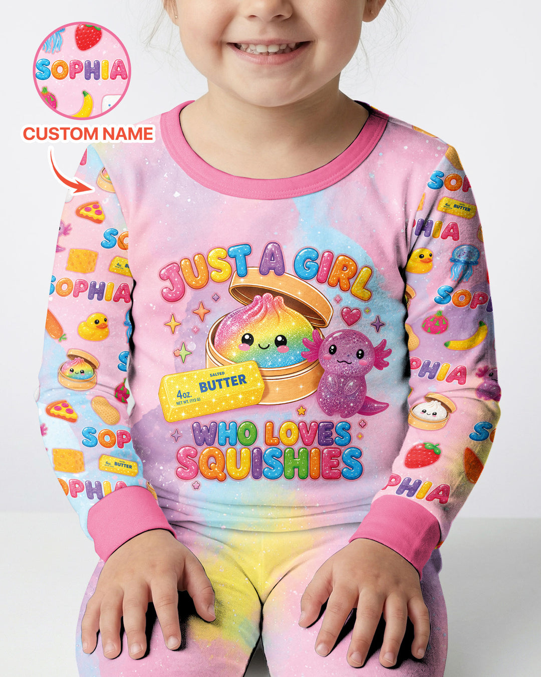 Just A Girl Who Loves Squishy Custom Name Bamboo Two Piece Long Sleeve Pajama Set