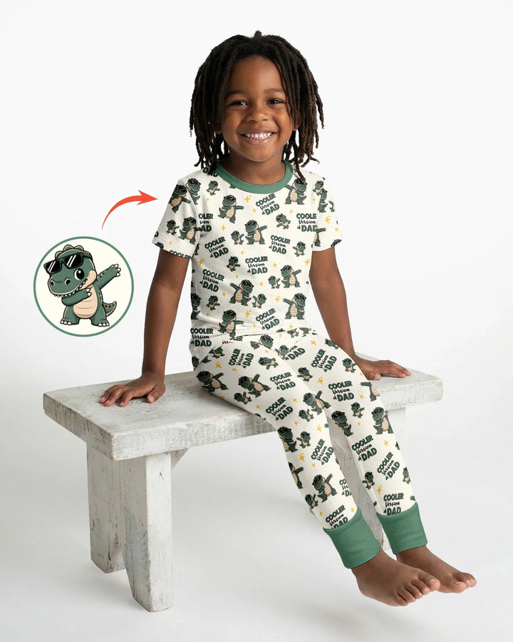 Cool Dino Daddy & Me Matching Bamboo Two Piece Short Sleeve Pajama Set