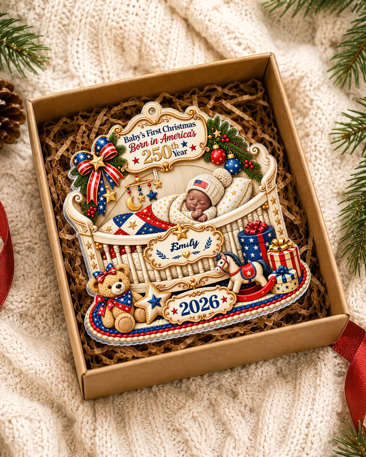 Baby's First Patriotic Christmas 2026 Personalized 1-Side Photo Acrylic Ornament