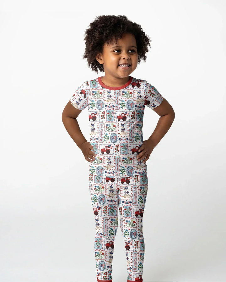 Patriotic USA Silly Goose Family Matching Bamboo Two Piece Short Sleeve Pajama Set