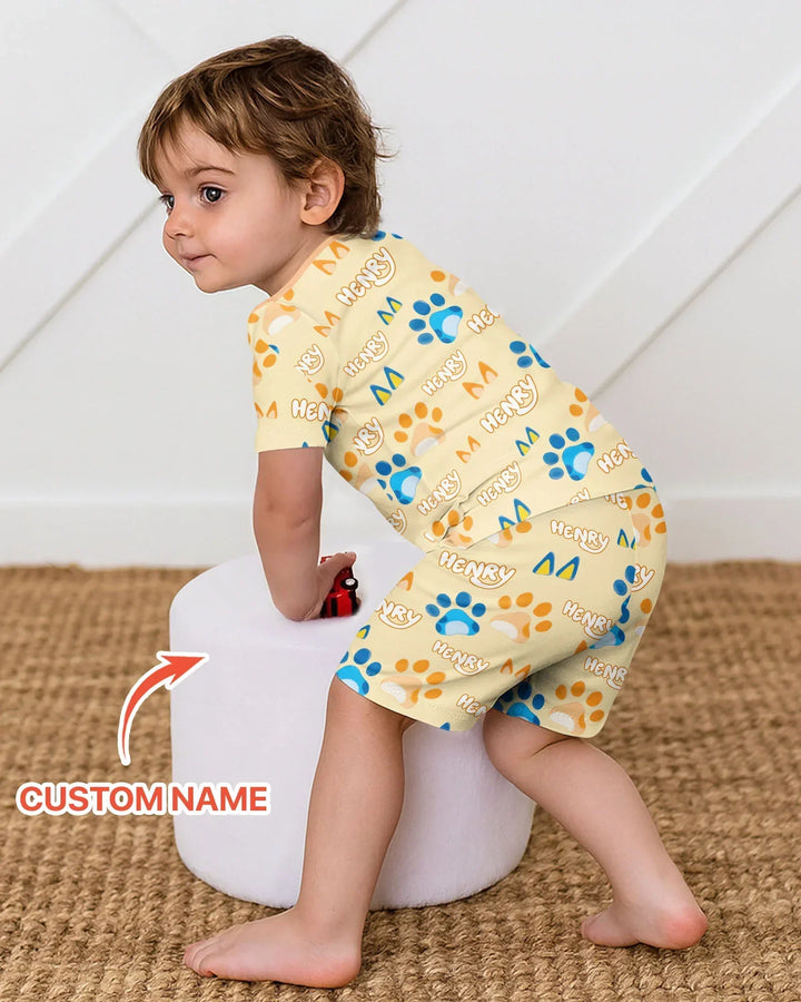 Custom Name Favourite Blue Dog Family Matching Bamboo Two Piece Short Sleeve Shorts Pajama Set