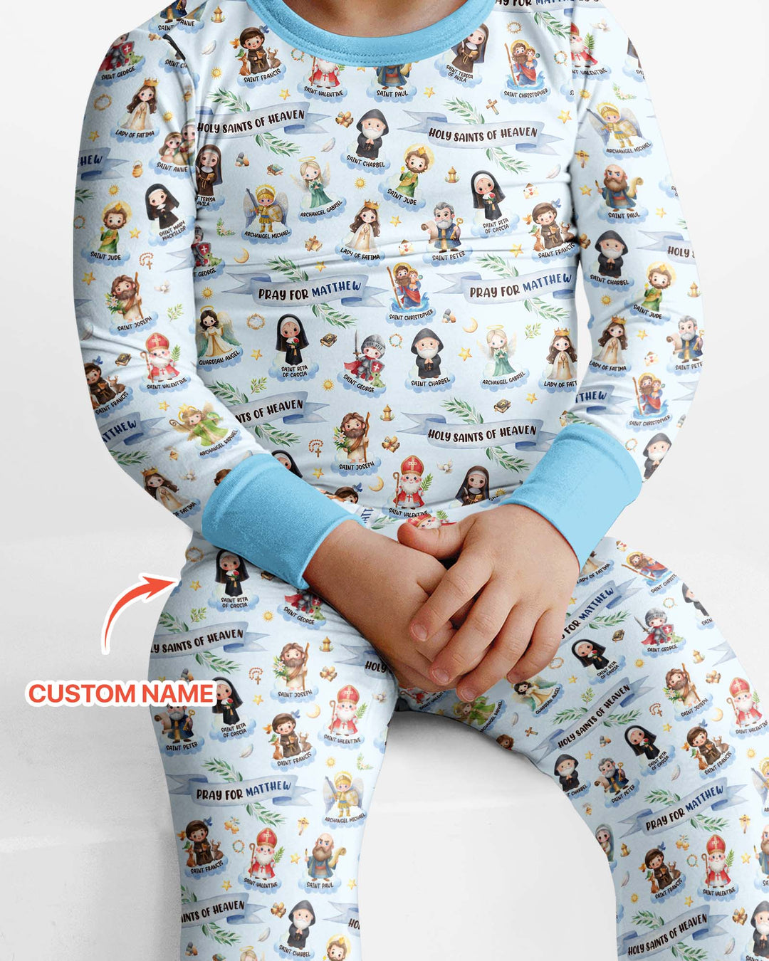Holy Saints of Heaven Custom Name Bamboo Two Piece Long Sleeve Pajama Set