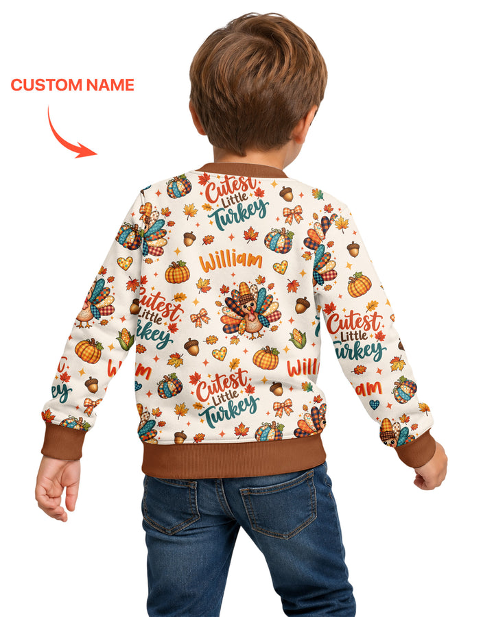 Custom Name Cutest Little Turkey Bamboo Crewneck Sweatshirt
