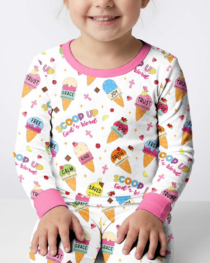 Ice Cream Summer Christian Bamboo Two Piece Long Sleeve Pajama Set