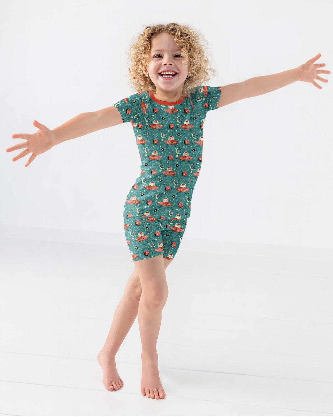 Atomic Santas in Space Bamboo Two Piece Short Sleeve Shorts Pajama Set