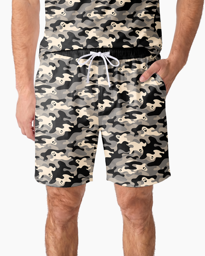 Camo Halloween Ghost Bamboo Men Short Sleeve Short Pajama Set