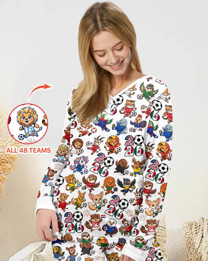 Kawaii Animals Soccer Tour 2026 Family Matching Bamboo Women Pajama Set