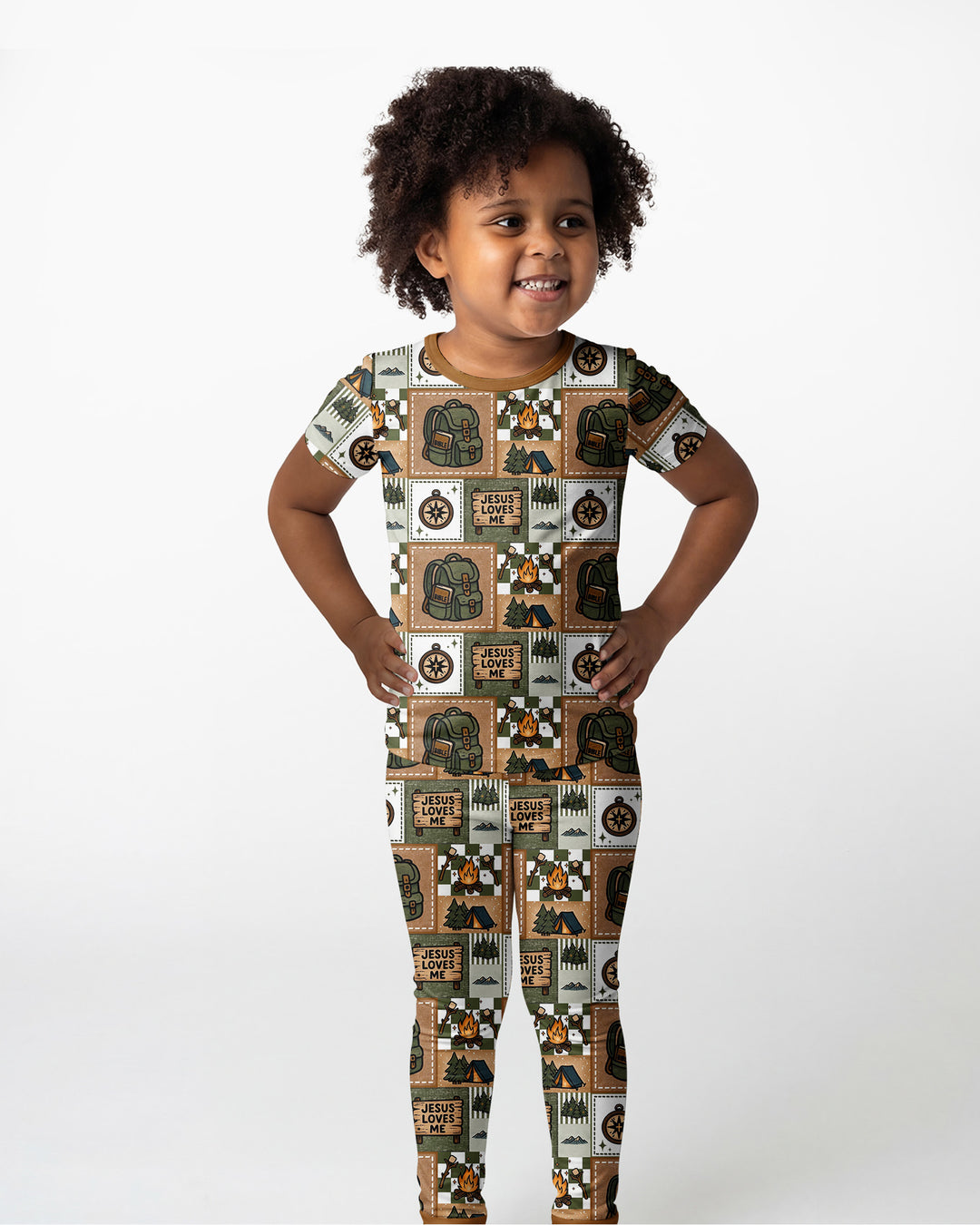Camping Jesus Loves Me Bamboo Two Piece Short Sleeve Pajama Set