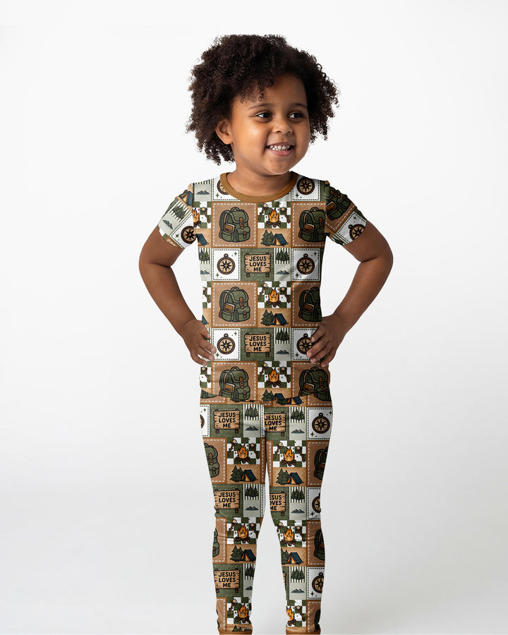 Camping Jesus Loves Me Bamboo Two Piece Short Sleeve Pajama Set