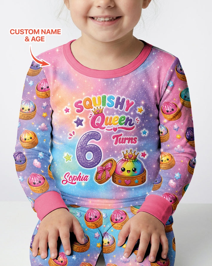Glitter Dumpling Birthday Girl Custom Name & Age Bamboo Two Piece Long Sleeve Pajama Set