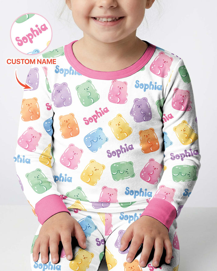 Kawaii Jelly Gummy Bears Custom Name Bamboo Two Piece Long Sleeve Pajama Set