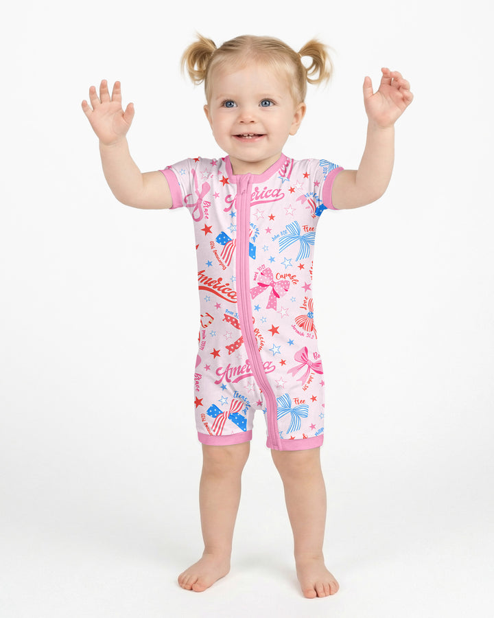 Pink Girly Patriotic Bamboo Shorty Zippy