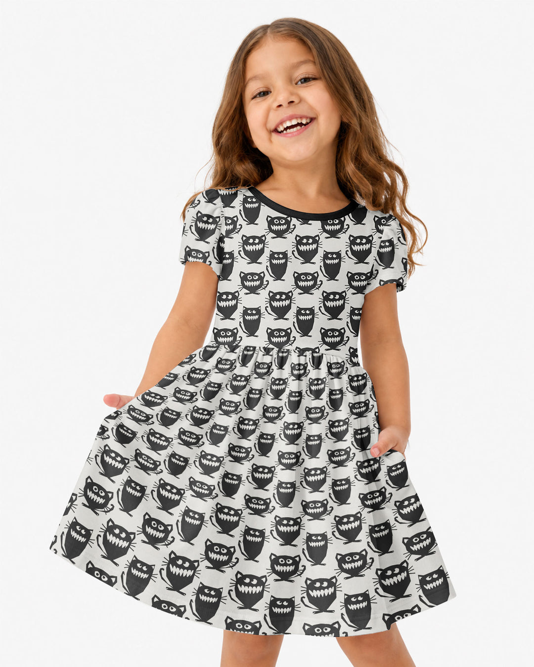 Halloween Monster Cats Bamboo Twirl Dress