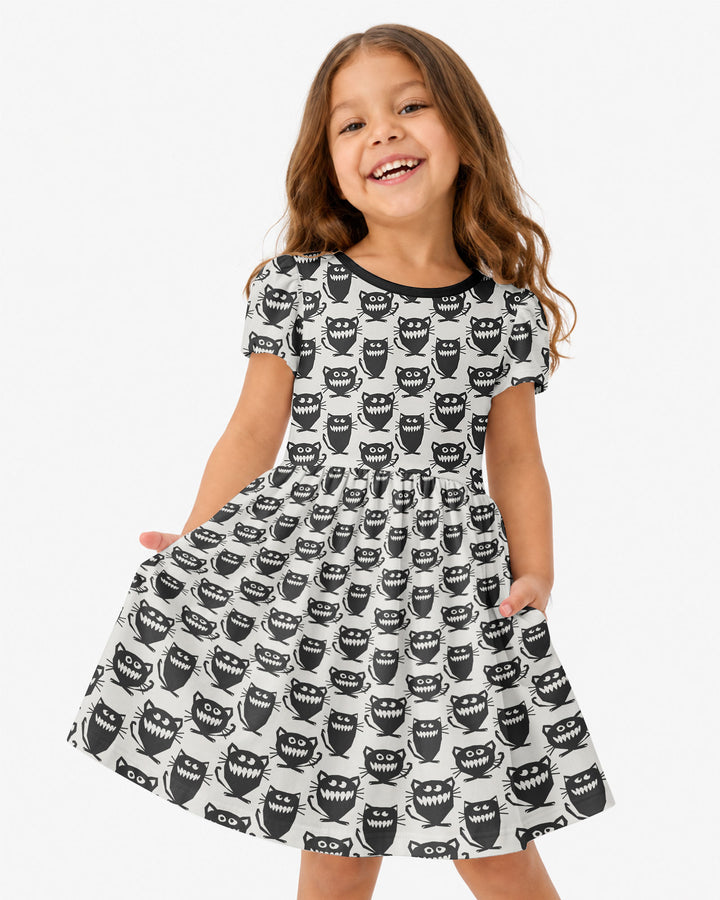 Halloween Monster Cats Bamboo Twirl Dress