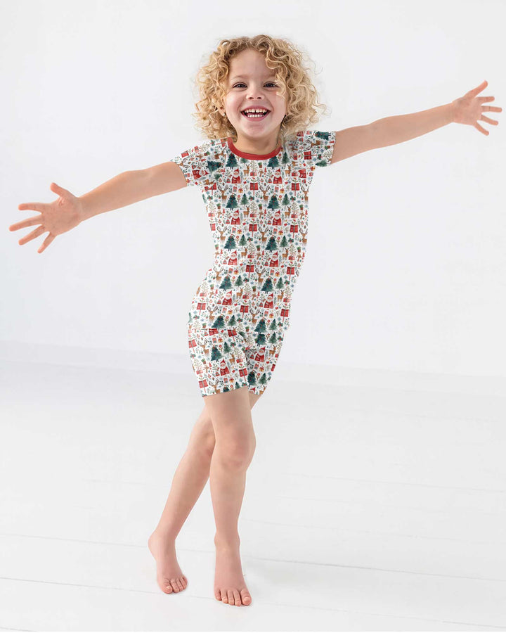 Christmas Tree Santa Bamboo Two Piece Short Sleeve Shorts Pajama Set