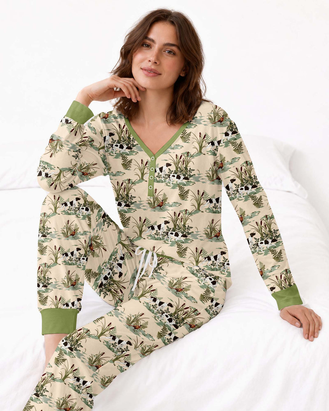 Vintage Pheasant & Hunting Dog Field Family Matching Bamboo Women Pajama Set