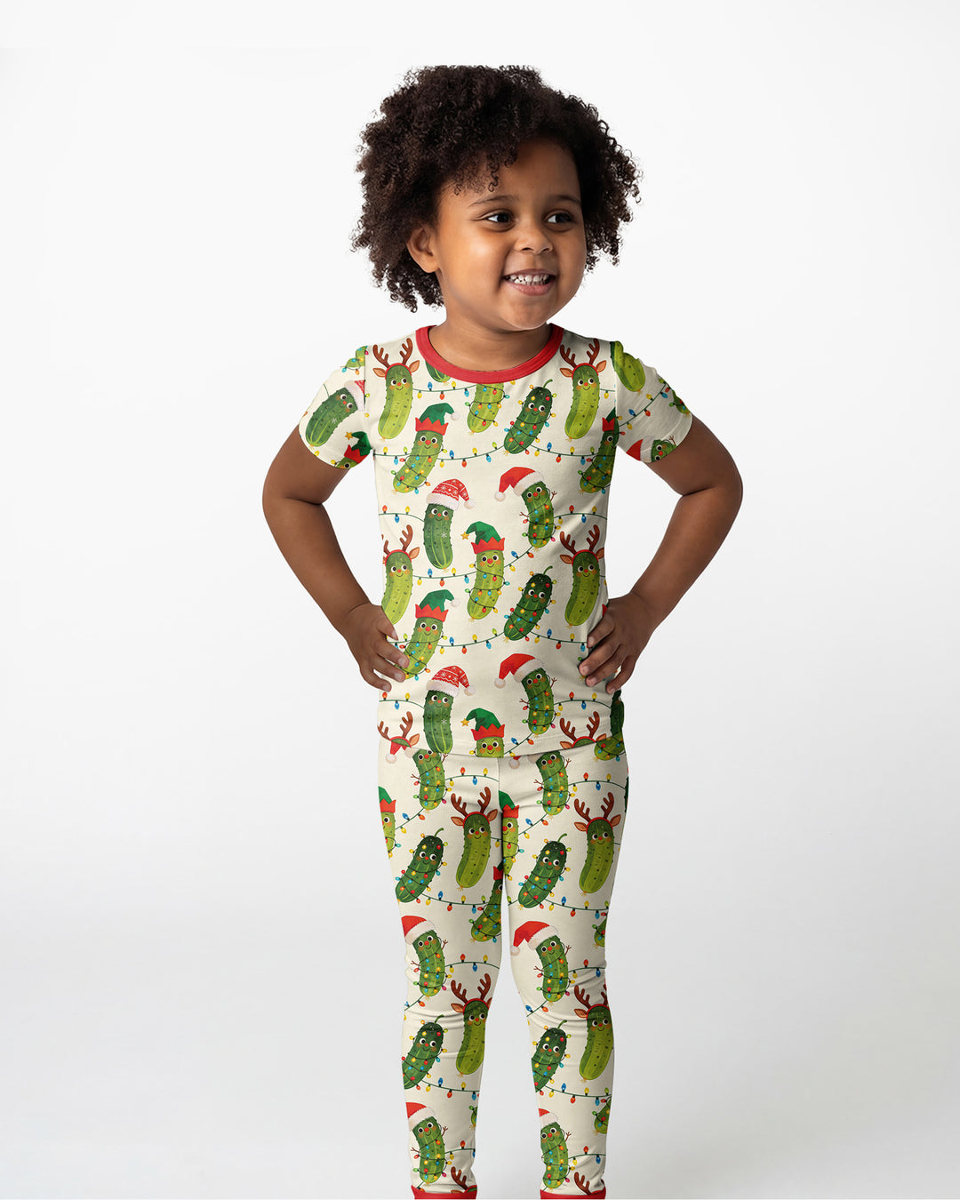 Cheerful Christmas Pickle Bamboo Two Piece Short Sleeve Pajama Set