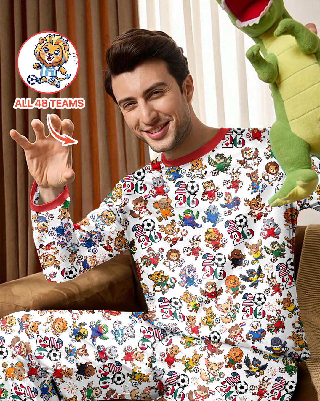 Kawaii Animals Soccer Tour 2026 Family Matching Bamboo Men's Pajama Set