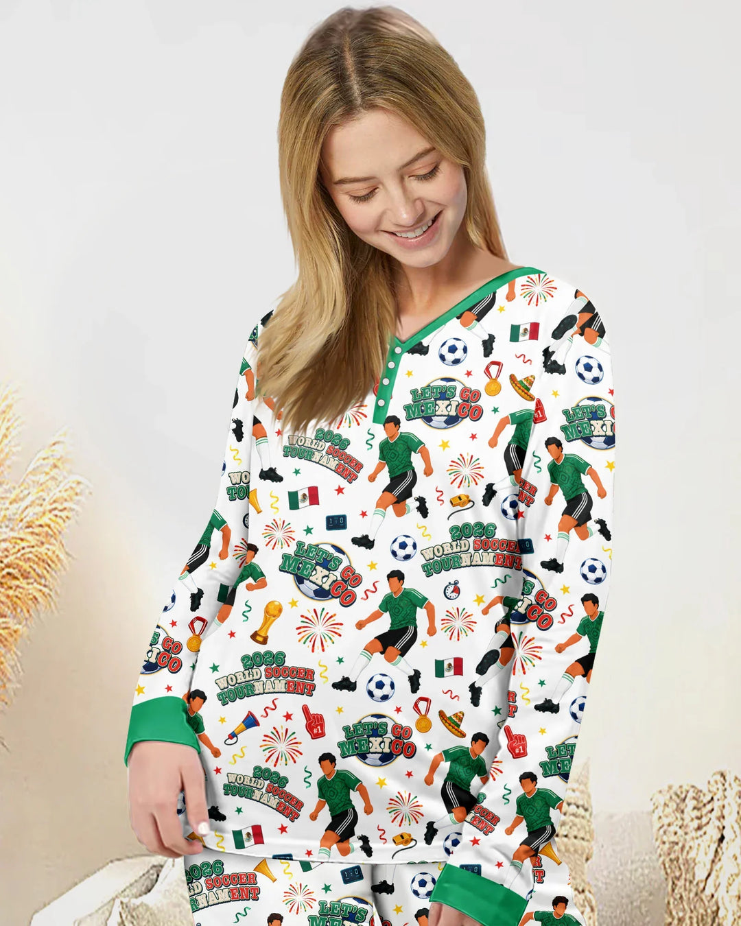 World Soccer Tournament Let's Go Mexico Family Matching Bamboo Women Pajama Set