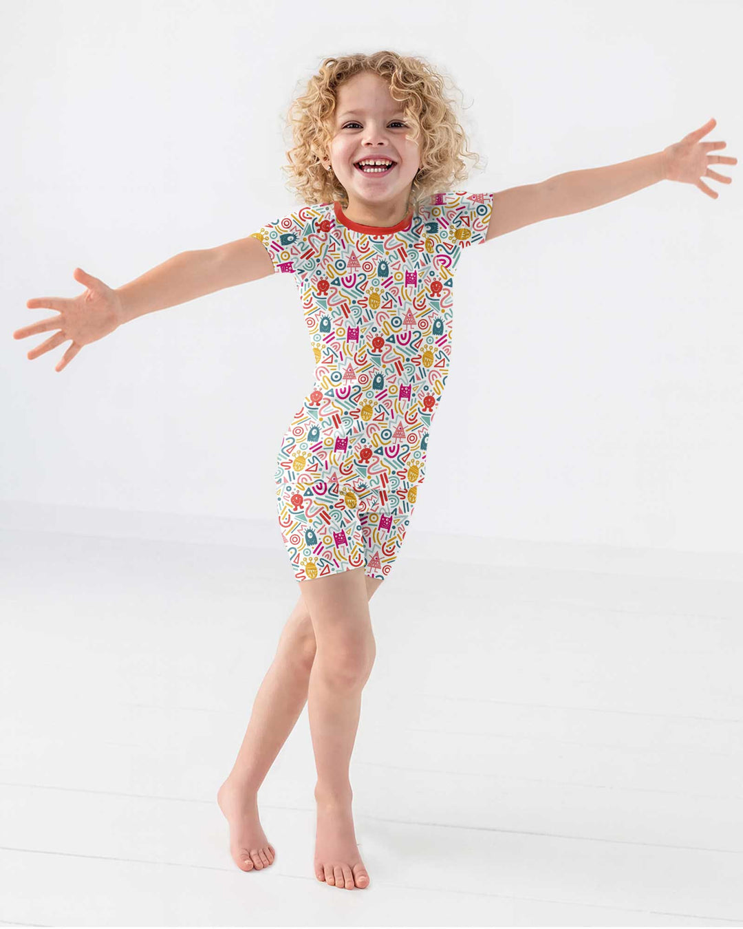 Rainbow Monster Party Bamboo Two Piece Short Sleeve Shorts Pajama Set
