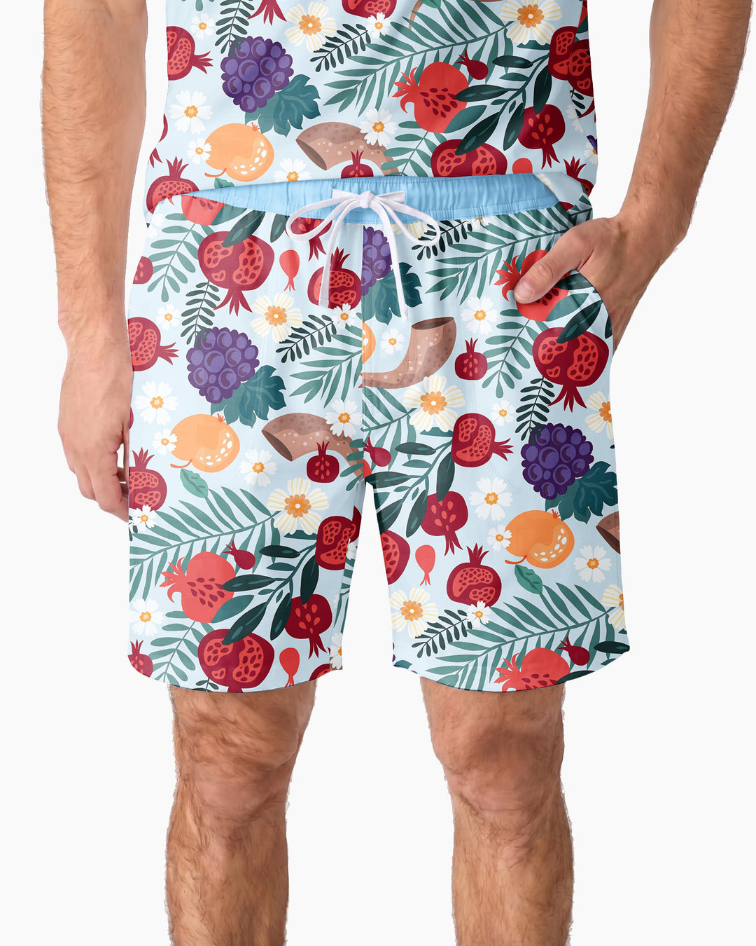 Pomegranate Blessings Night Family Matching Bamboo Men Short Sleeve Short Pajama Set