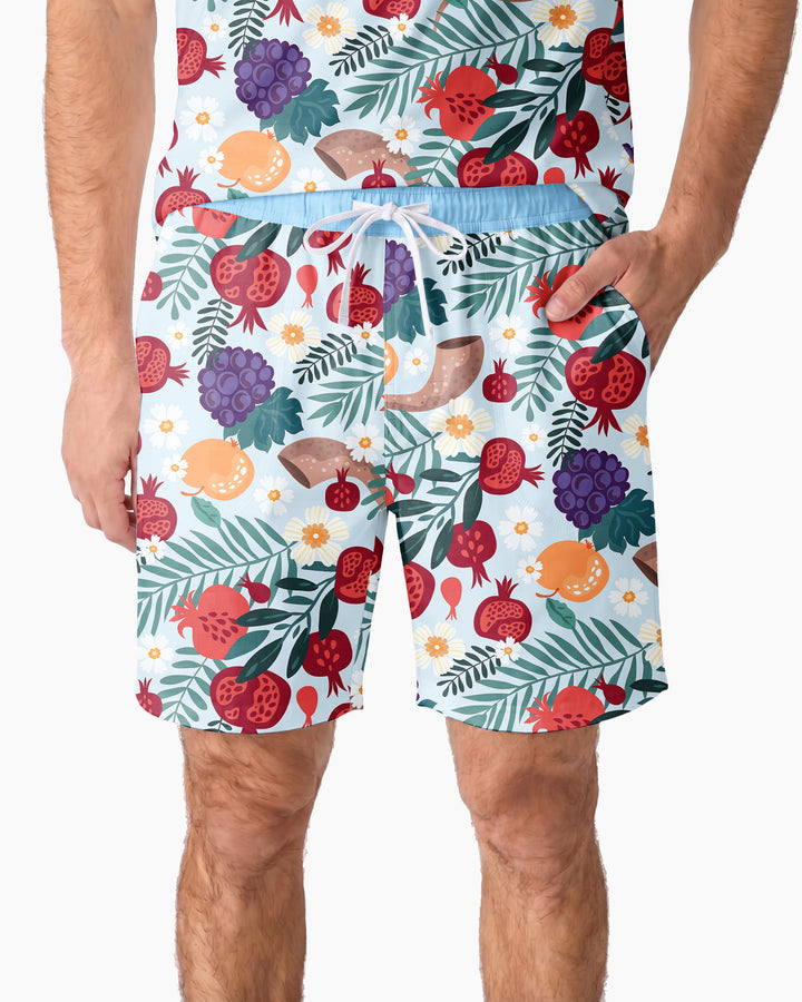 Pomegranate Blessings Night Family Matching Bamboo Men Short Sleeve Short Pajama Set