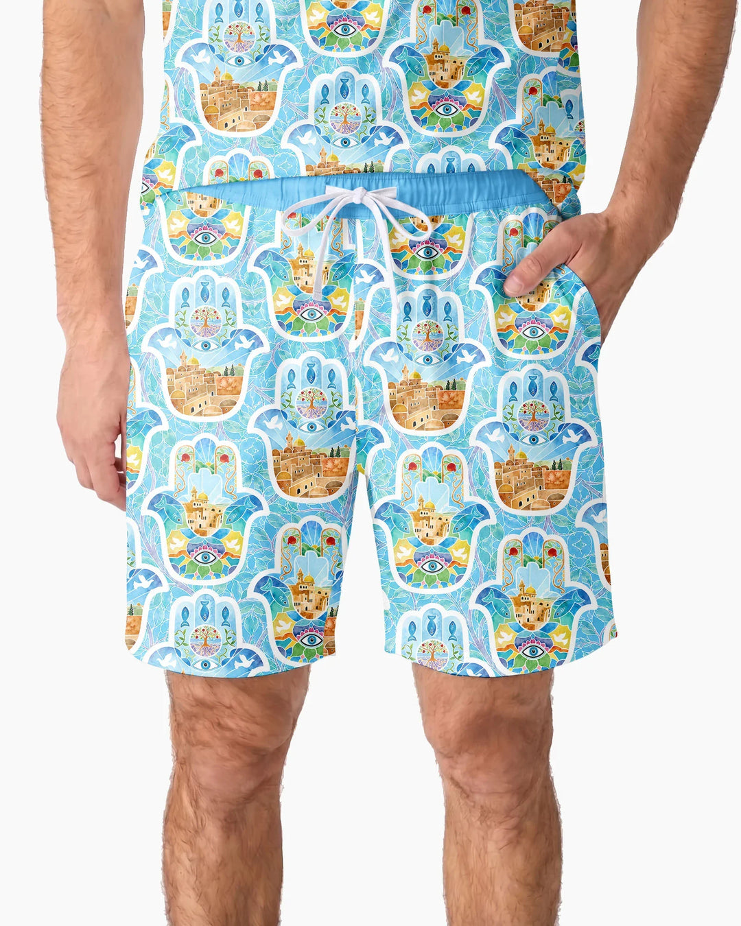 Hamsa Hand Bamboo Men Short Sleeve Short Pajama Set