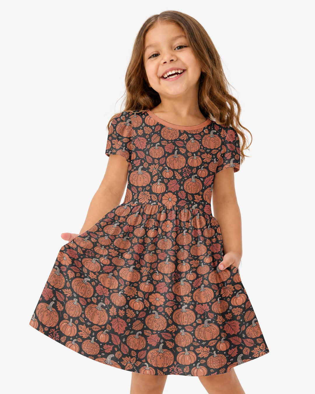 Retro Halloween Pumpkins Bamboo Twirl Dress