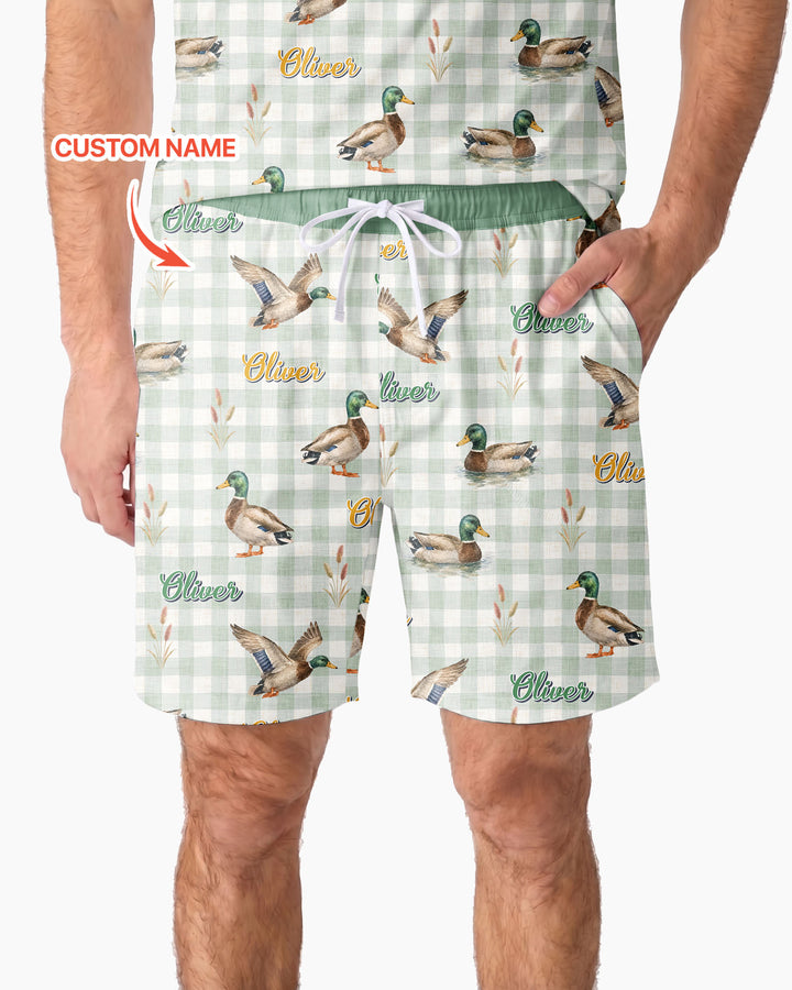 Mallard Duck Custom Name Bamboo Men Short Sleeve Short Pajama Set