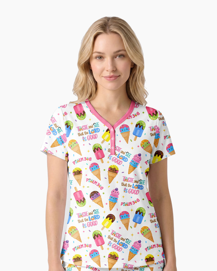 Jesus Summer Ice Cream Taste and See That The Lord Is Good Bamboo Women Short Sleeve Short Pajama Set
