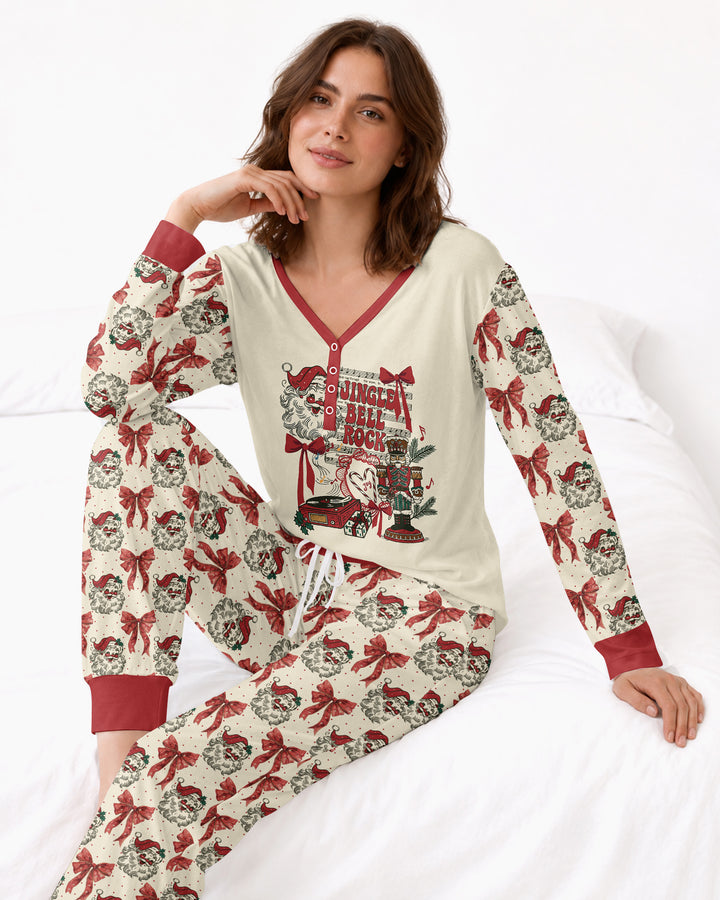 Retro Christmas Jingle Bell Rock Bamboo Women Pajama Set