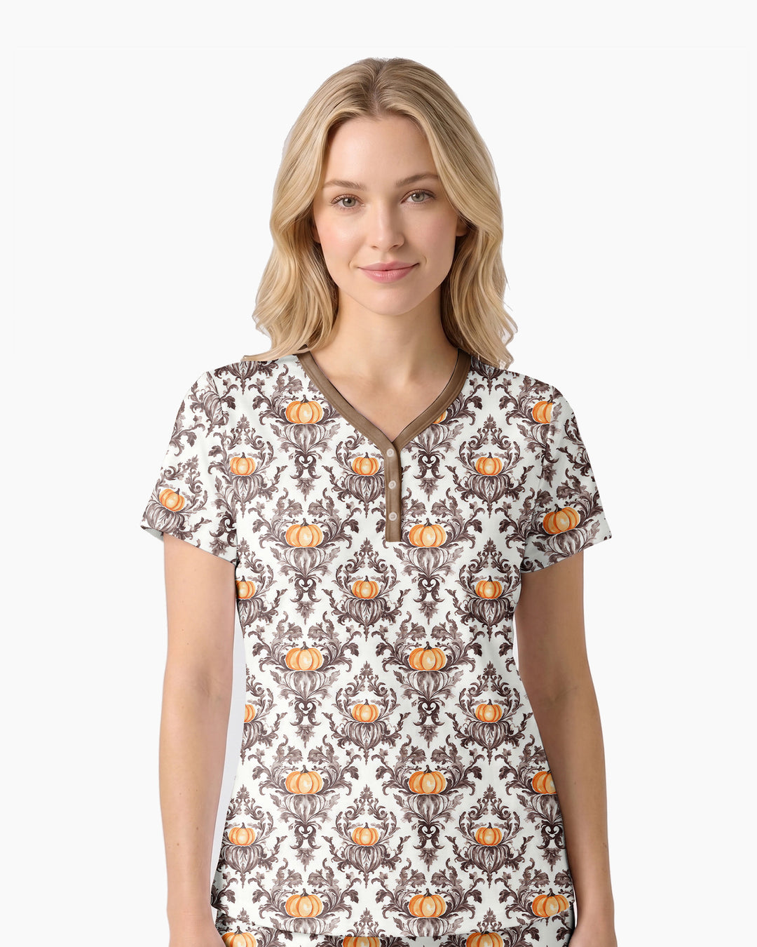 Pumpkin Toile Family Matching Bamboo Women Short Sleeve Short Pajama Set