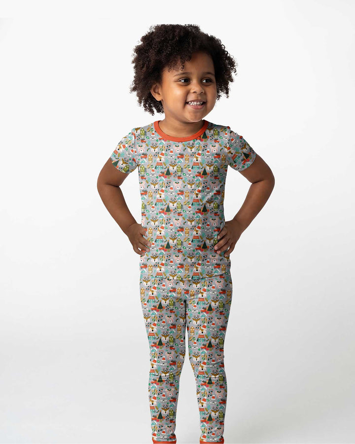Christmas Woodland Deer Fox Bear Bamboo Two Piece Short Sleeve Pajama Set