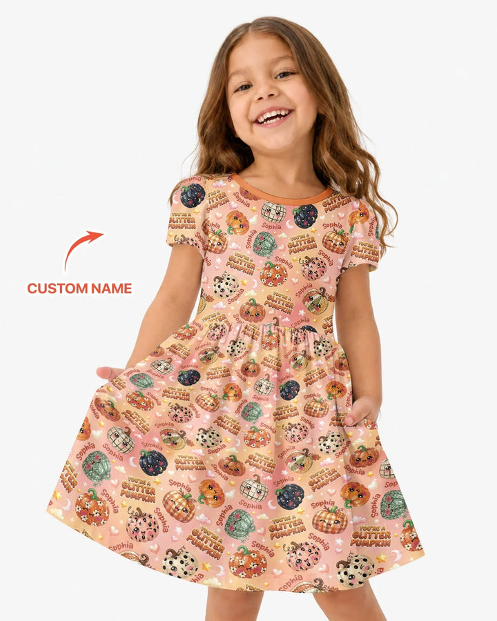 Custom Name You're A Glitter Pumpkin Bamboo Twirl Dress