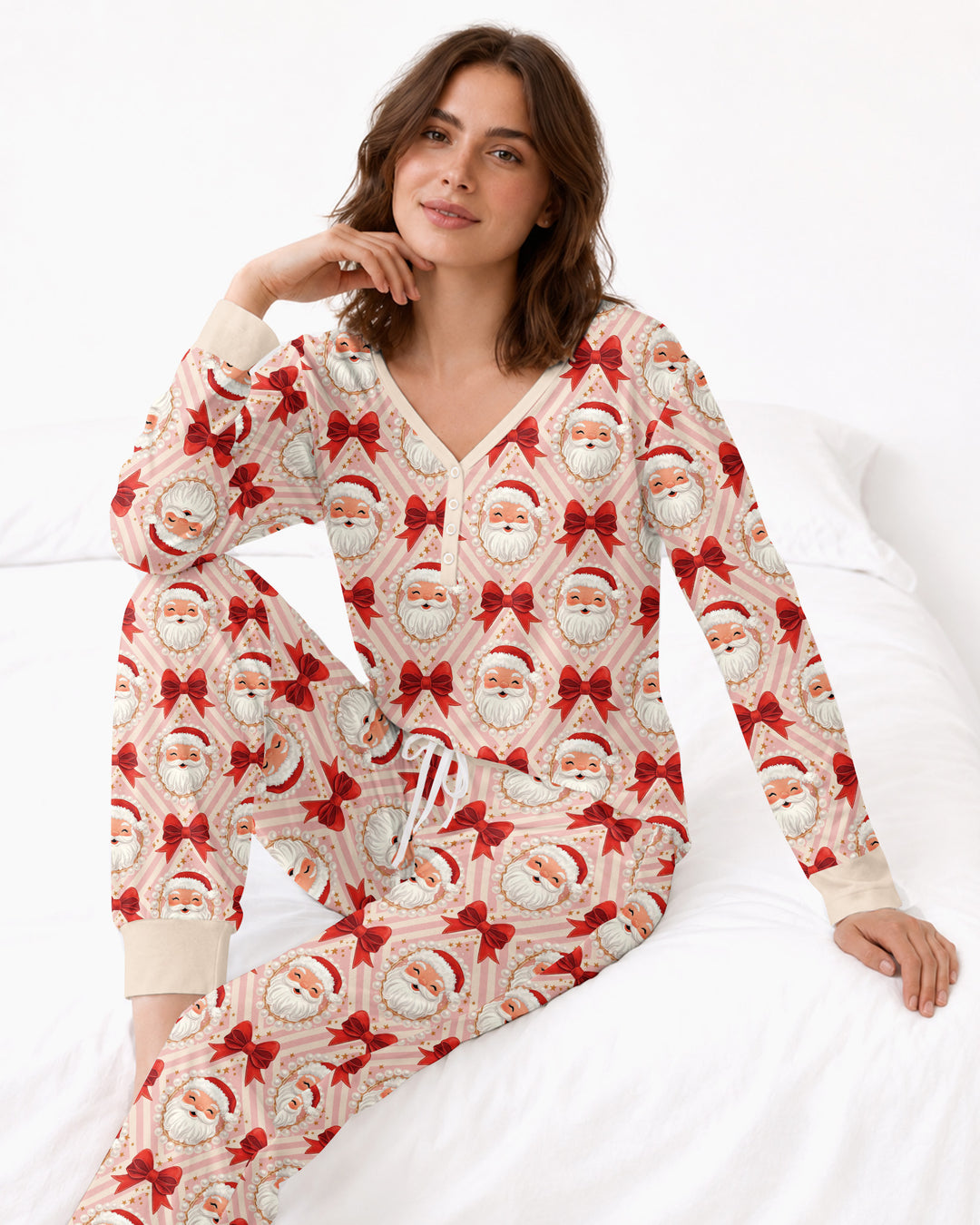 Preppy Coquette Santa Mommy And Me Matching Bamboo Women Pajama Set