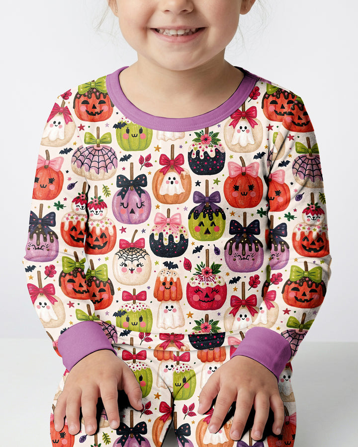 Cute Halloween Candy Apples Bamboo Two Piece Long Sleeve Pajama Set