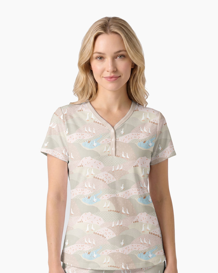 Wandering Geese Family Matching Bamboo Women Short Sleeve Short Pajama Set