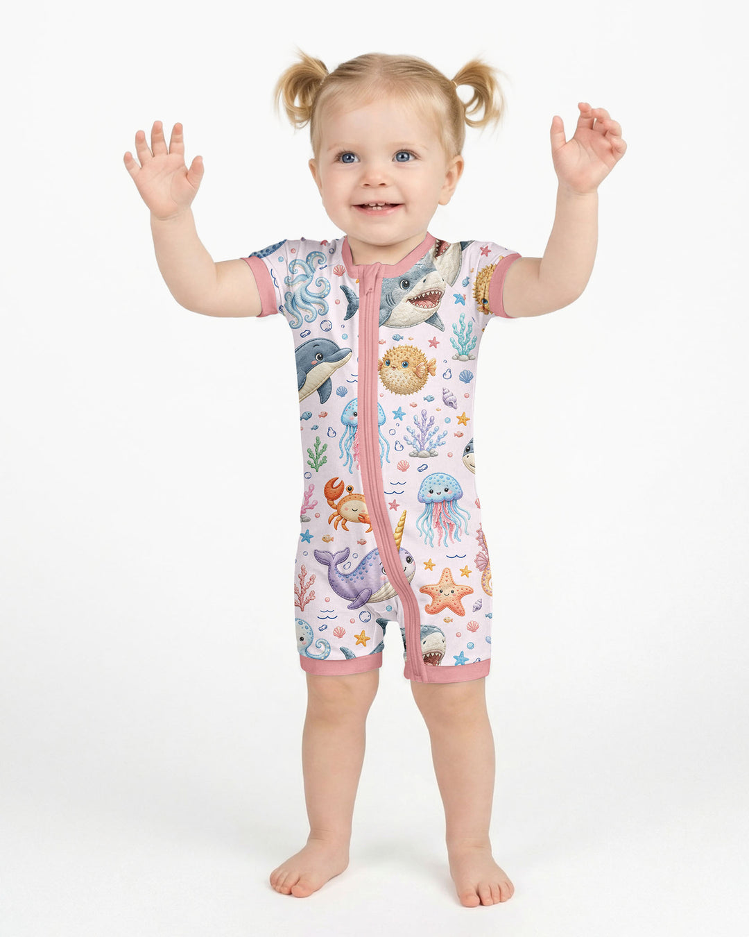 Cute Ocean Animals Bamboo Shorty Zippy