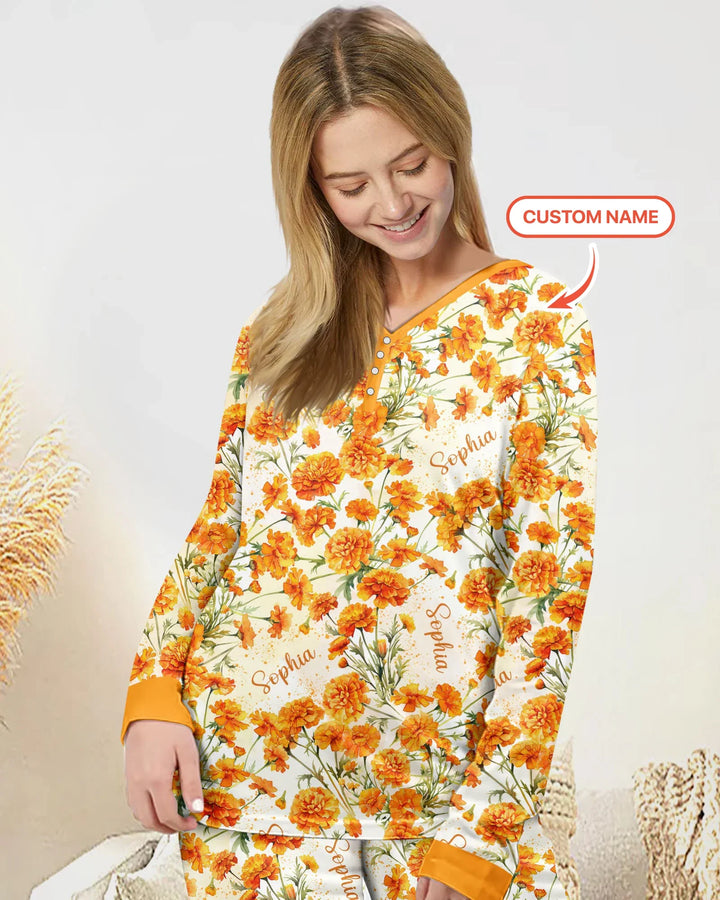 Custom Name Birth Month Flowers Bamboo Women Pajama Set