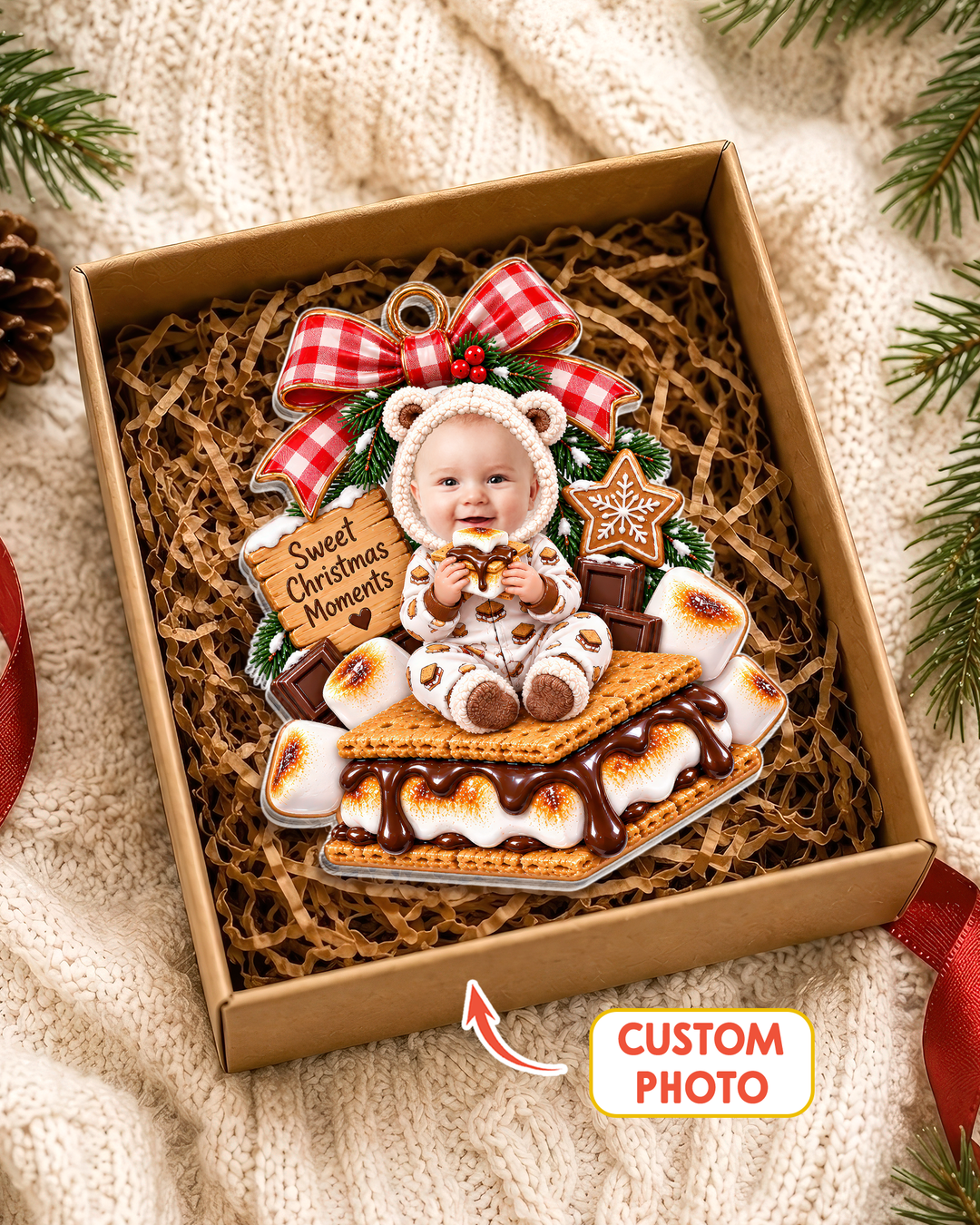 S’more Christmas Love Personalized 1-Side Photo Acrylic Ornament