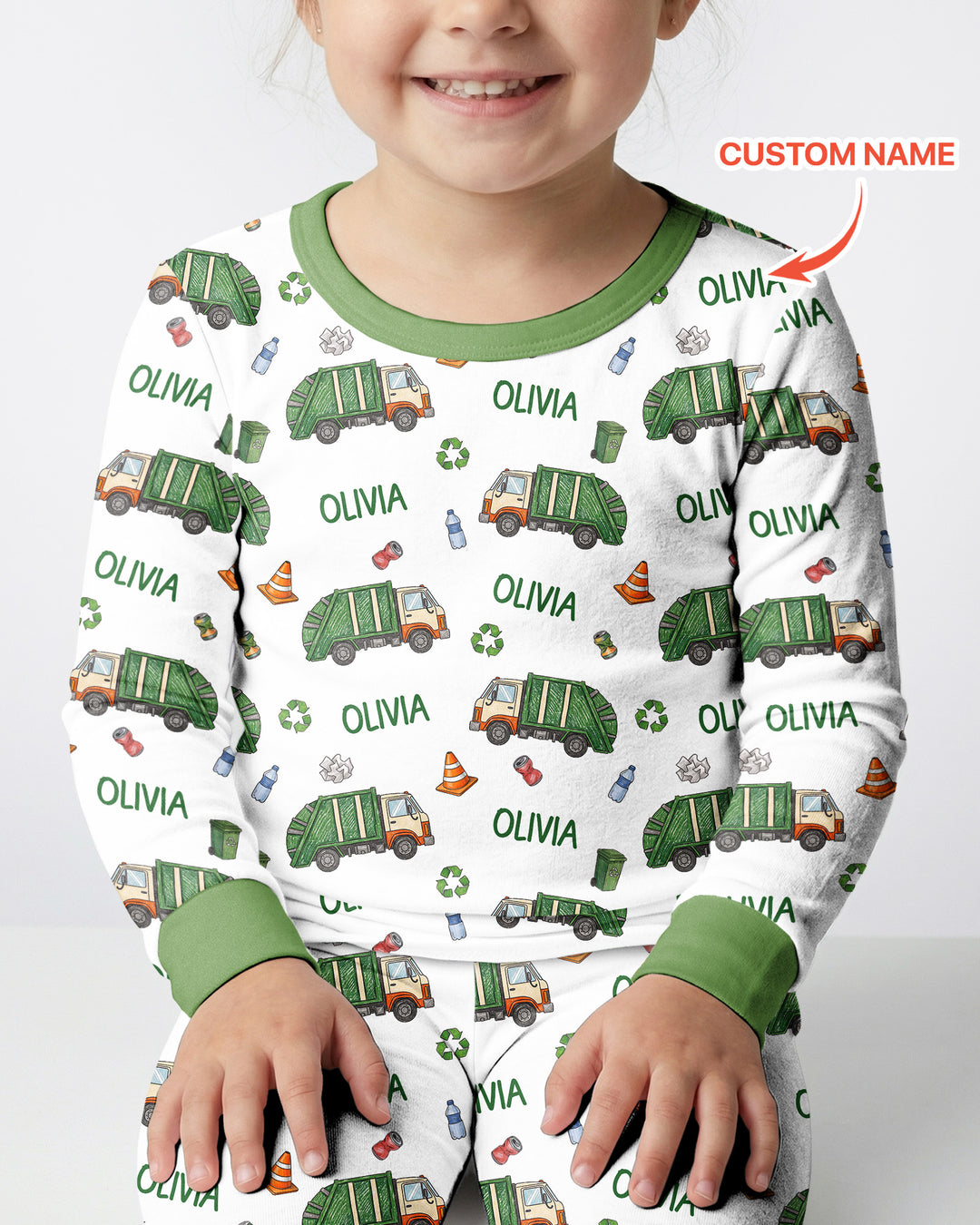 Custom Name Garbage Day Bamboo Two Piece Long Sleeve Pajama Set