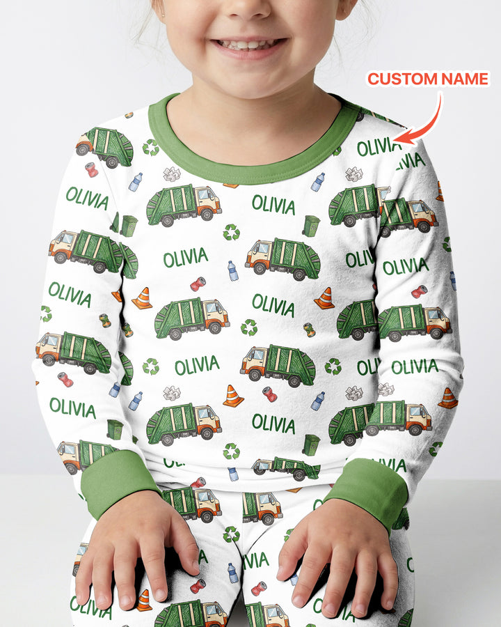 Custom Name Garbage Day Bamboo Two Piece Long Sleeve Pajama Set