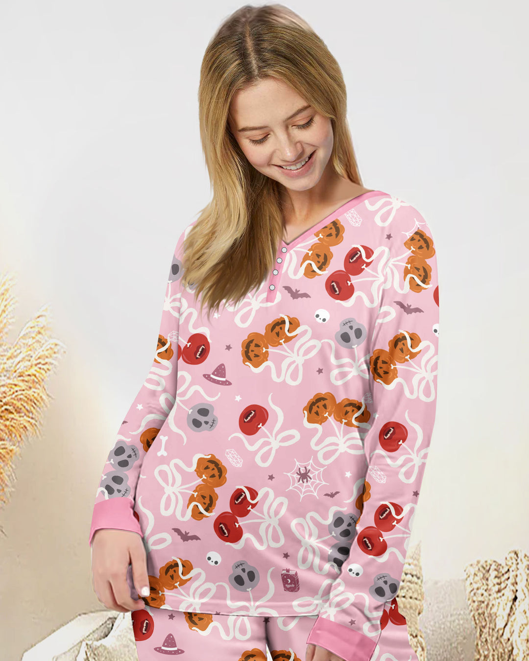 Spooky Halloween Cherry Matching Bamboo Women Pajama Set