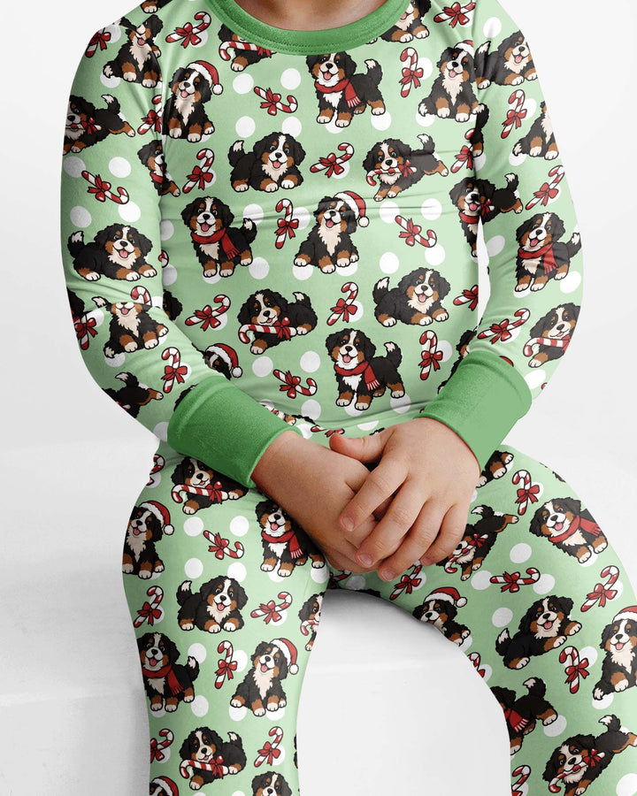 Holiday Bernese Mountain Christmas Dog Bamboo Two Piece Long Sleeve Pajama Set