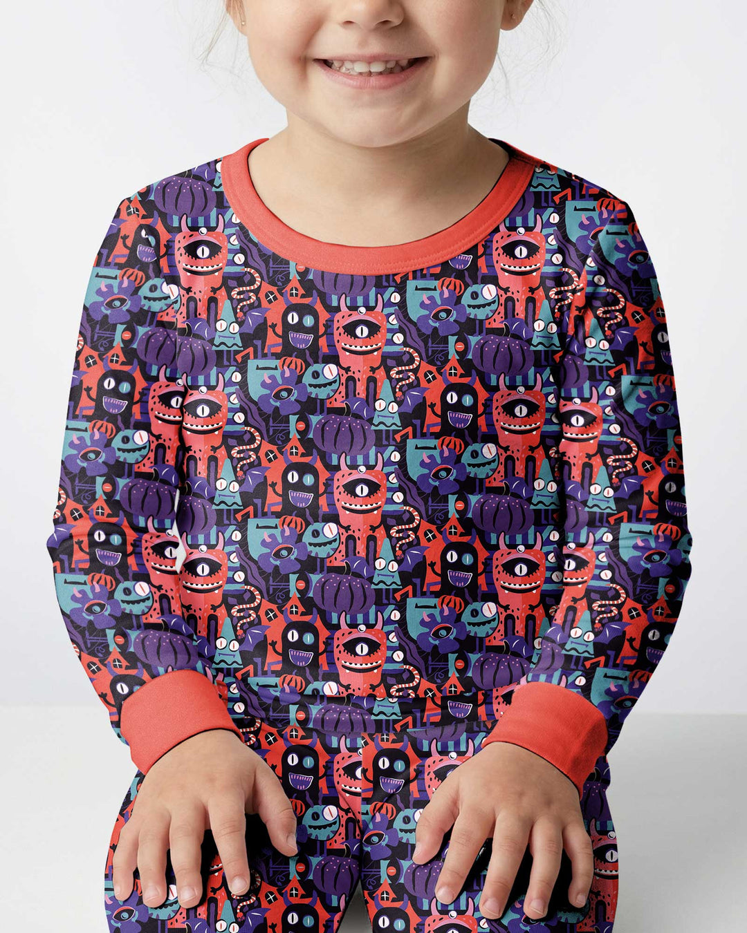 Halloween Multi Eyed Monsters Bamboo Two Piece Long Sleeve Pajama Set