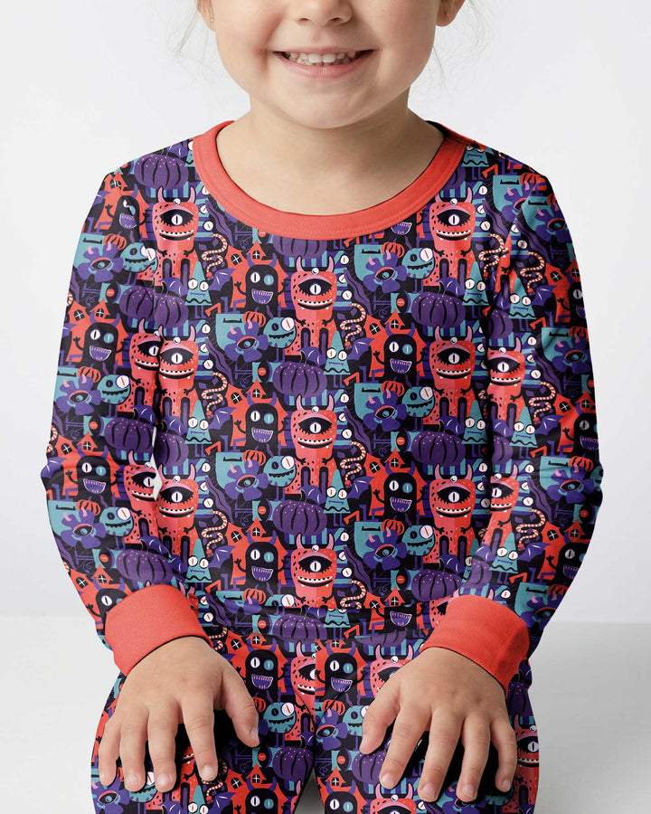 Halloween Multi Eyed Monsters Bamboo Two Piece Long Sleeve Pajama Set