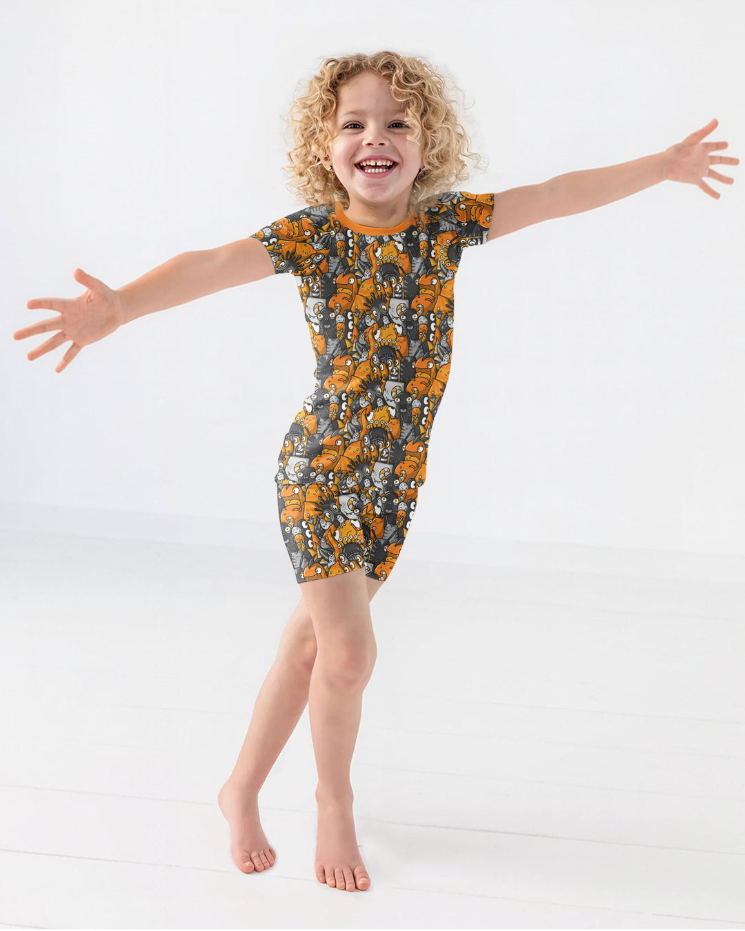 Colorful Doodle Monster Friends Bamboo Two Piece Short Sleeve Shorts Pajama Set